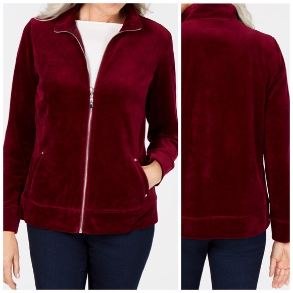 Karen Scott Jackets & Blazers - Berry Colored Velour Zip Up Jacket Size Small
